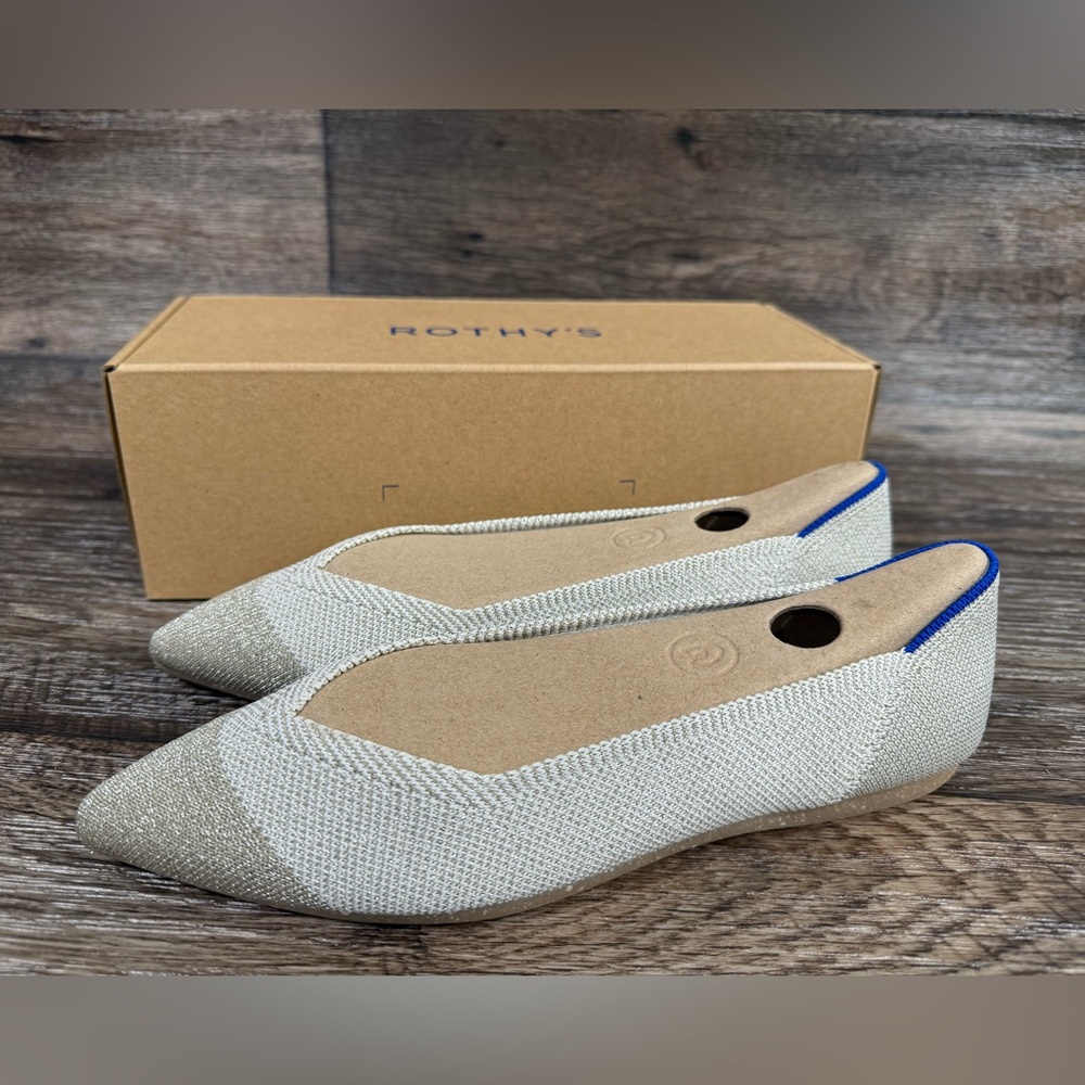 Rothys The Point Diamond Metallic Flat Shoe NEW SZ 9